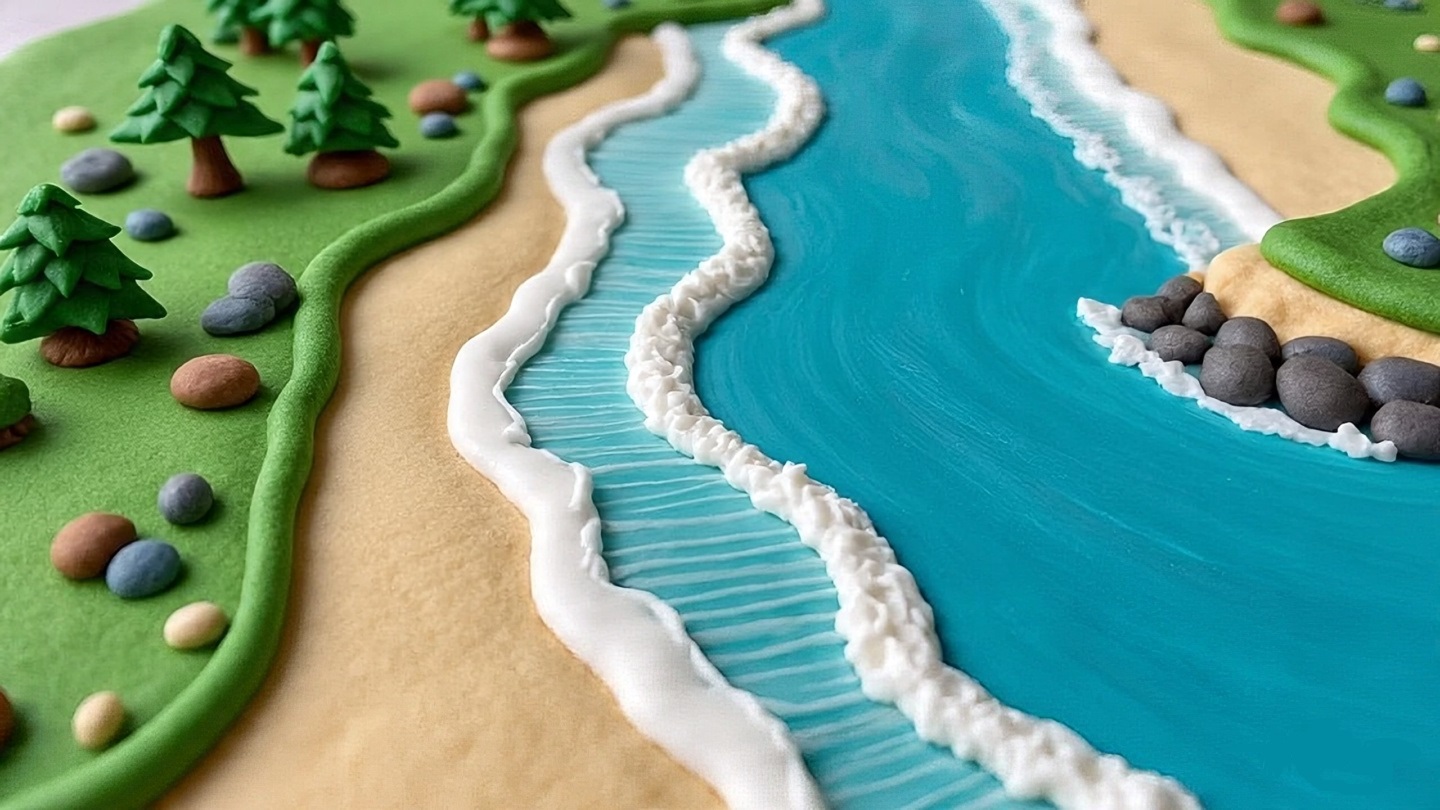 Colorful edible landscape with water